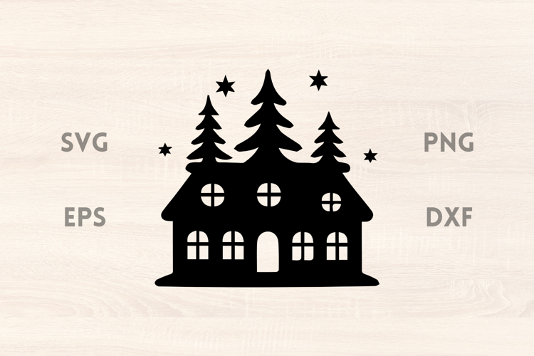 Winter Cottage with trees SVG Scene