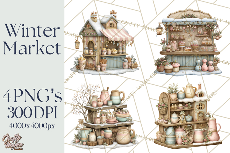 Winter Market Stall Clipart, Cozy Winter Market PNG