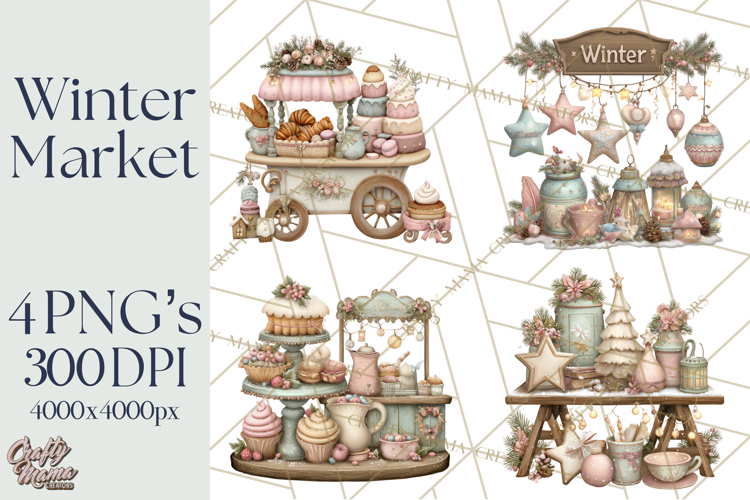 Winter Market Stall Clipart, Cozy Winter Market PNG
