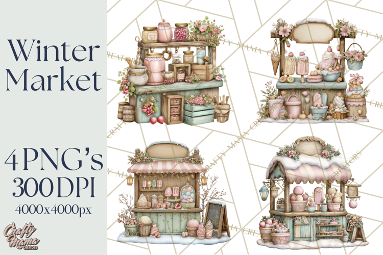 Winter Market Stall Clipart, Cozy Winter Market PNG