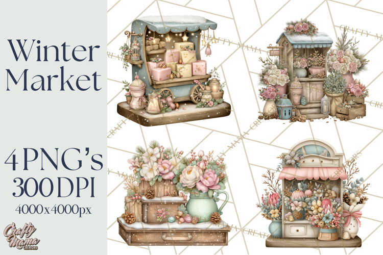 Winter Market Stall Clipart, Cozy Winter Market PNG