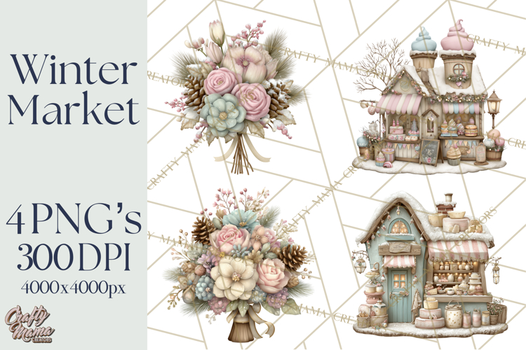 Winter Market Stall Clipart, Cozy Winter Market PNG