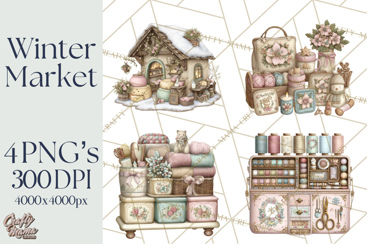 Winter Market Stall Clipart, Cozy Winter Market PNG