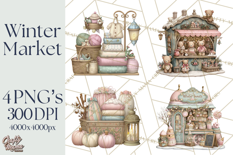 Winter Market Stall Clipart, Cozy Winter Market PNG