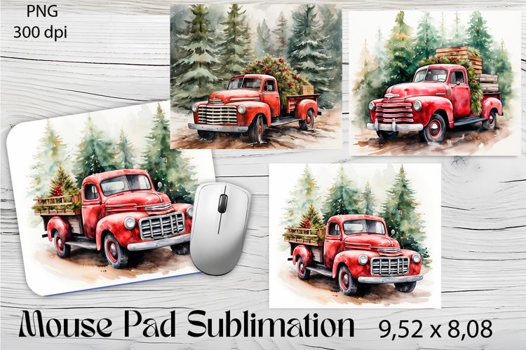 Christmas Mouse Pad, Watercolor Christmas Car Sublimation