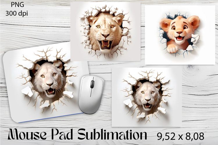 3d lion Mouse Pad Sublimation|Broken Brick Wall