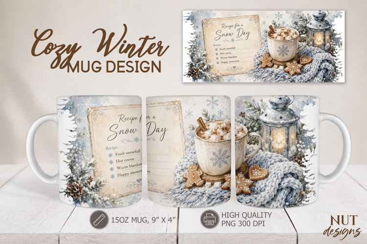 Winter Mug sublimation Hygge Snow Day Cocoa Mug 15 oz