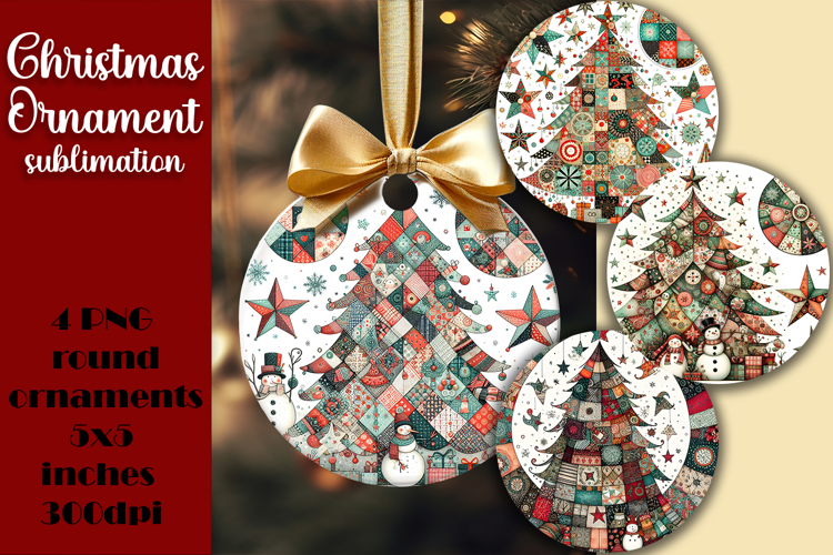 Christmas Vintage tree Ornament Sublimation, Round Png