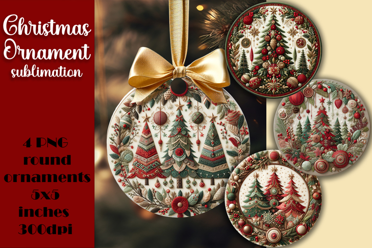 Christmas Vintage tree Ornament Sublimation, Round Png