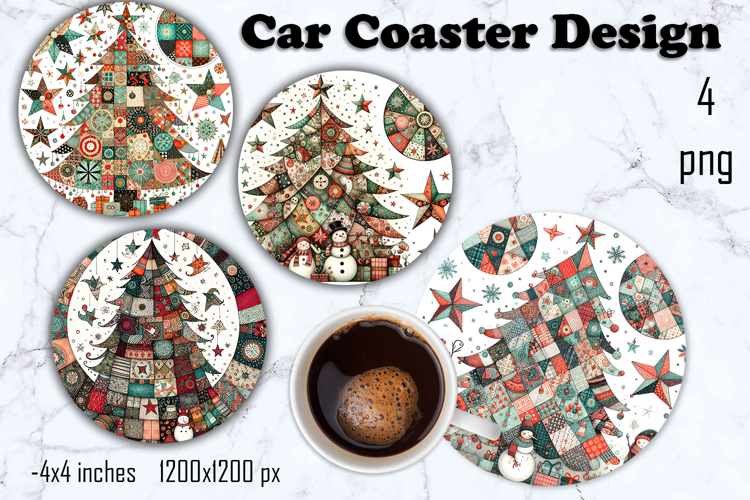 Christmas patchwork decor Sublimation car Coaster