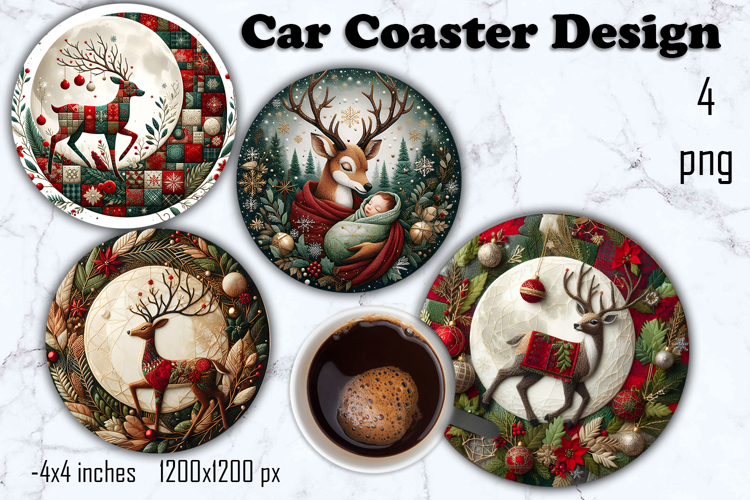 Christmas patchwork decor Sublimation car Coaster