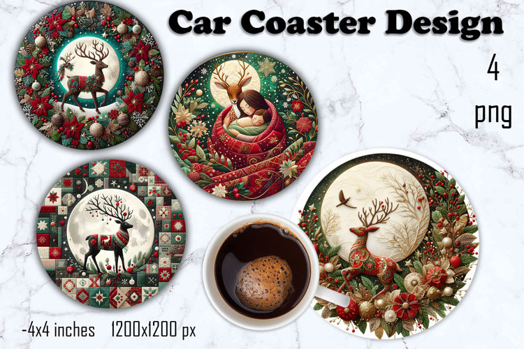 Christmas patchwork decor Sublimation car Coaster