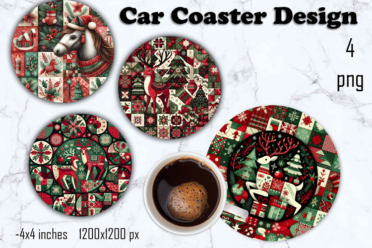 Christmas patchwork decor Sublimation car Coaster