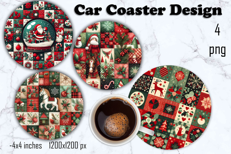 Christmas patchwork decor Sublimation car Coaster