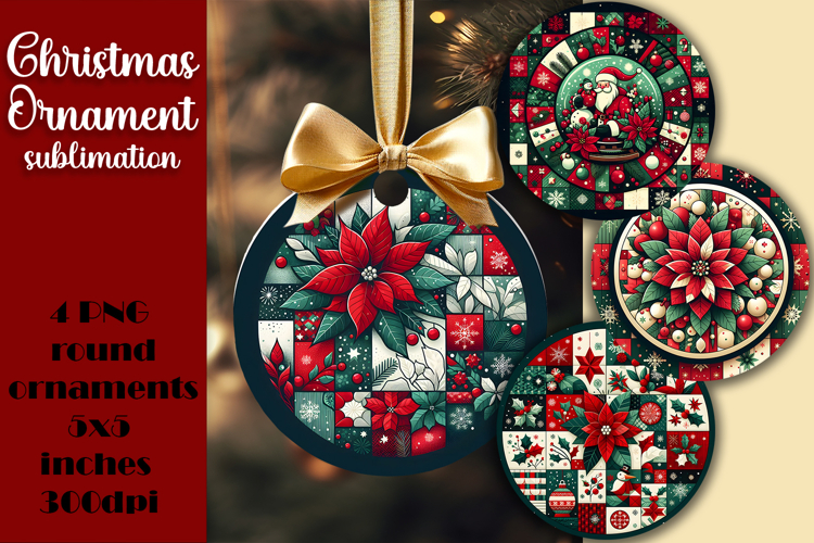 Red and white Poinsettia, epoxy resin Ornament Sublimation