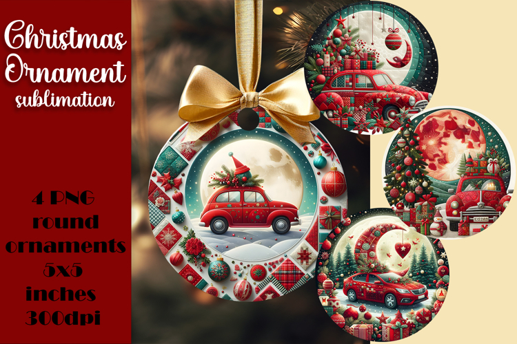 Christmas Car Ornament Sublimation, Round Ornament Png