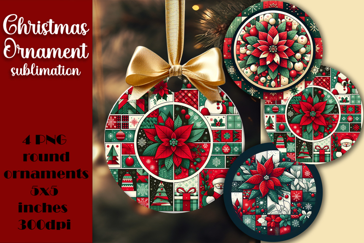 Red and white Poinsettia, epoxy resin Ornament Sublimation