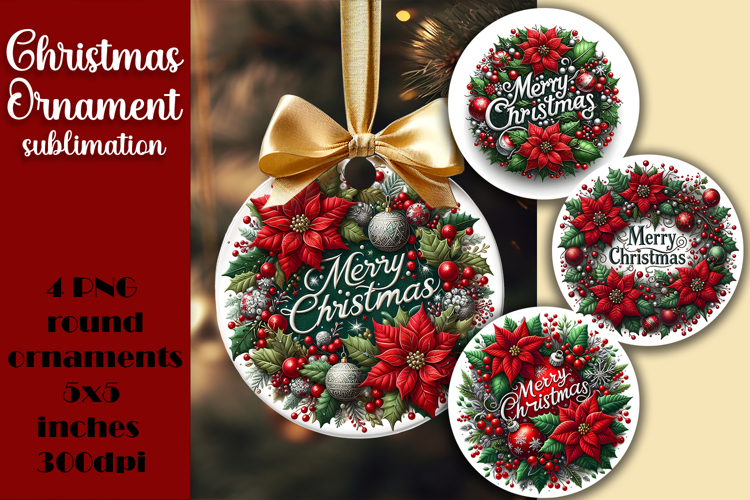 Red and white Poinsettia, epoxy resin Ornament Sublimation