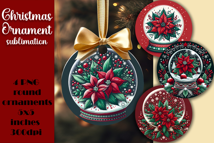 Red and white Poinsettia, epoxy resin Ornament Sublimation