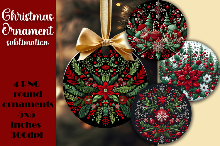 Red and white Poinsettia, epoxy resin Ornament Sublimation