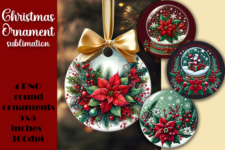Red and white Poinsettia, epoxy resin Ornament Sublimation