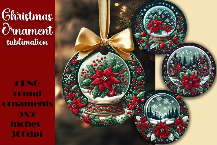 Red and white Poinsettia, epoxy resin Ornament Sublimation