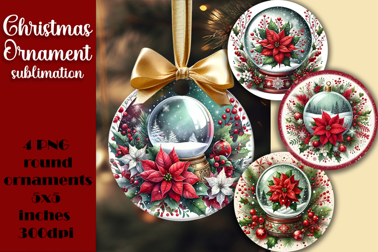 Red and white Poinsettia, epoxy resin Ornament Sublimation