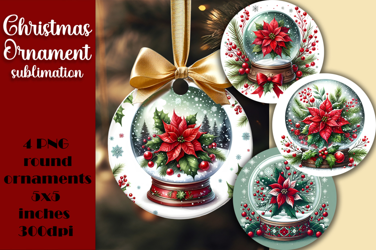 Red and white Poinsettia, epoxy resin Ornament Sublimation