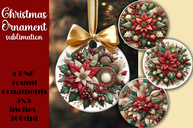 Red and white Poinsettia, epoxy resin Ornament Sublimation