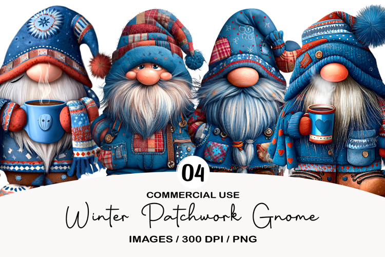 Winter Patchwork Gnome Clipart