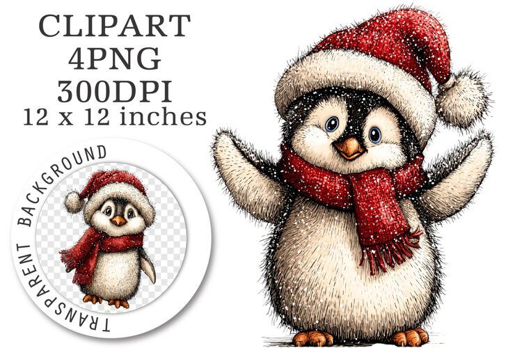 Cute Christmas Penguin Clipart example image 1
