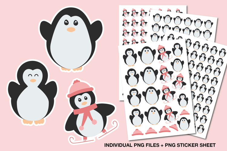 Winter Penguin Stickers | Penguin Png Clipart Sticker Sheet