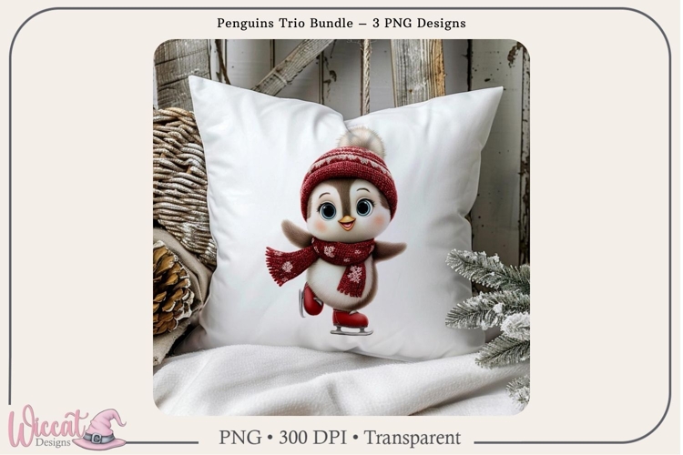 Winter Penguin Trio PNG Bundle | 3 Sublimation Designs