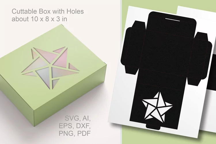Winter Pentagonal Star Window Rectangular Favor Box Template
