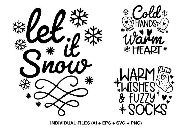 Winter Quotes SVG | Let It Snow & Warm Wishes PNG Designs