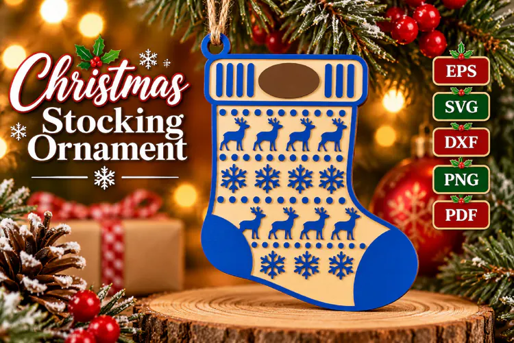 Winter Reindeer Stocking SVG, Holiday Laser Glowforge File