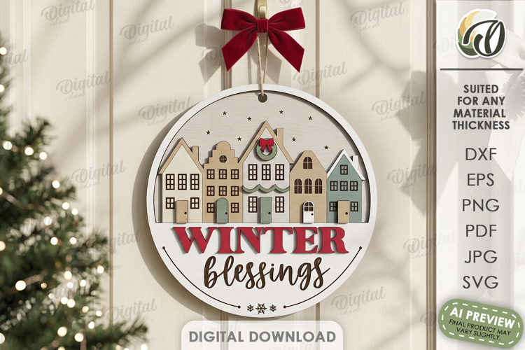 Winter Round Sign Laser Cut. Door Sign. Winter Blessings SVG