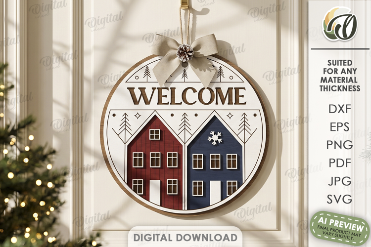 Winter Round Sign Laser Cut. Door Sign. Welcome SVG