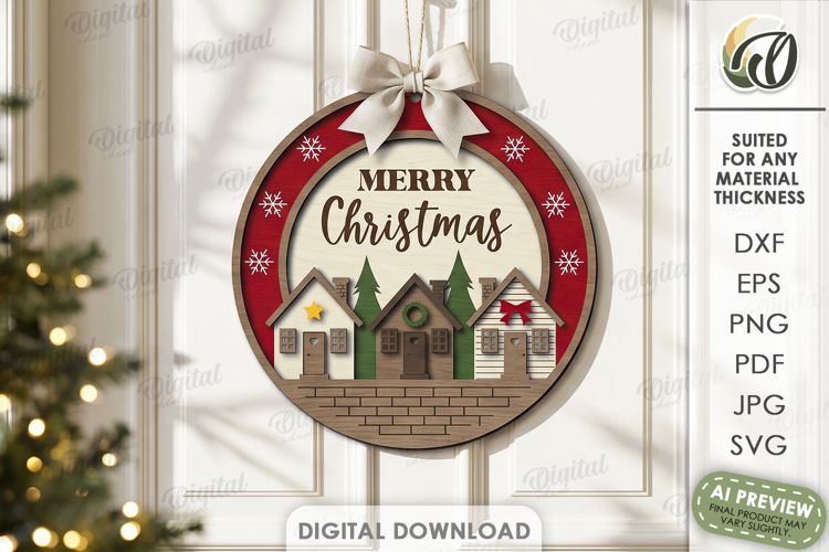 Winter Round Sign Laser Cut. Door Sign. Merry Christmas SVG