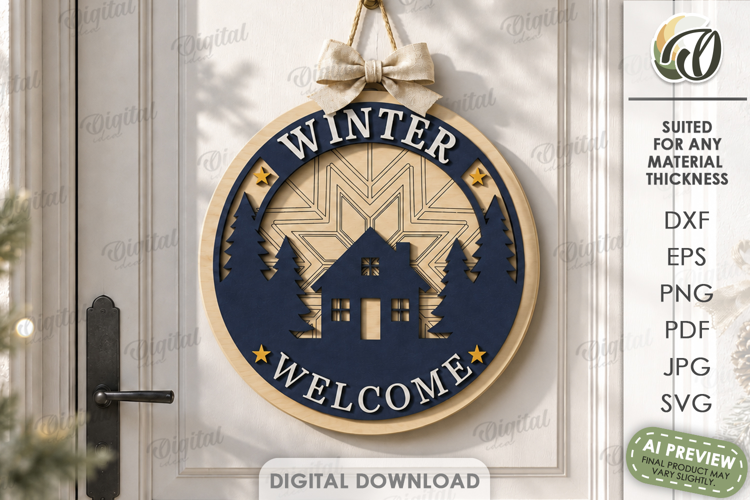 Winter Round Door Sign Laser Cut. Welcome Winter SVG