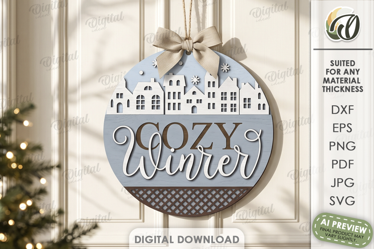 Winter Round Sign Laser Cut. Door Sign. Cozy Winter SVG