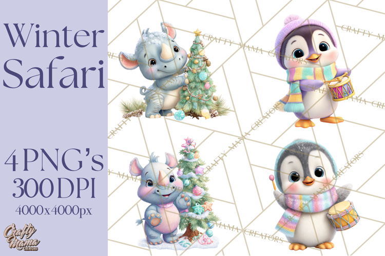 Winter Safari Baby Animals Clipart PNG Cute Holiday Clip Art
