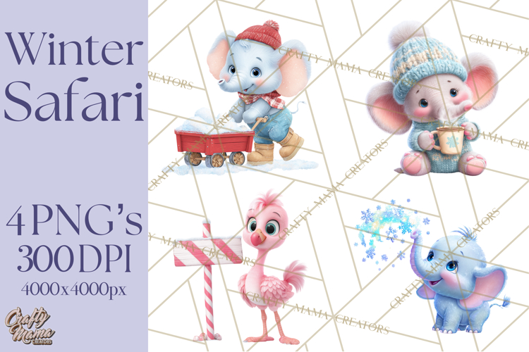 Winter Safari Baby Animals Clipart PNG Cute Holiday Clip Art