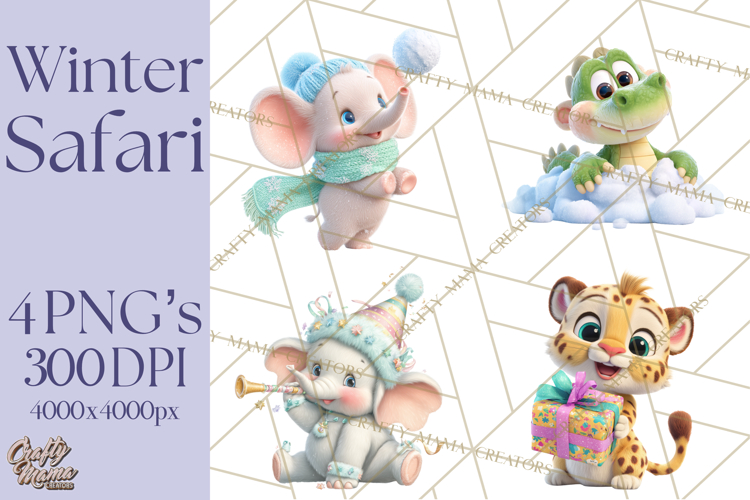 Winter Safari Baby Animals Clipart PNG Cute Holiday Clip Art