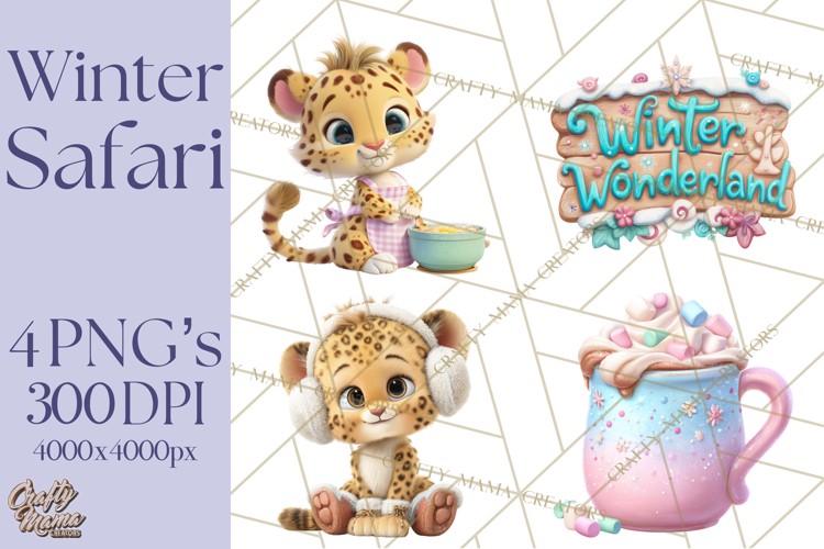 Winter Safari Baby Animals Clipart PNG Cute Holiday Clip Art