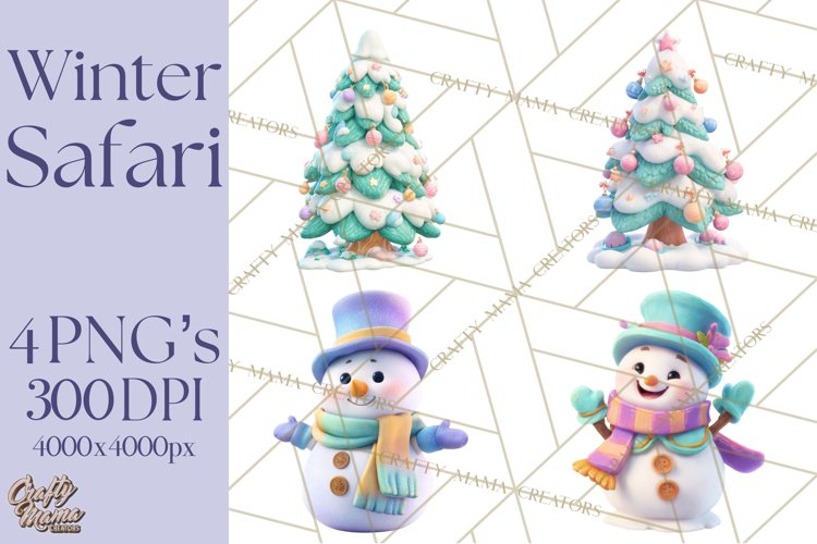 Winter Safari Baby Animals Clipart PNG Cute Holiday Clip Art