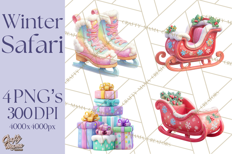 Winter Safari Baby Animals Clipart PNG Cute Holiday Clip Art