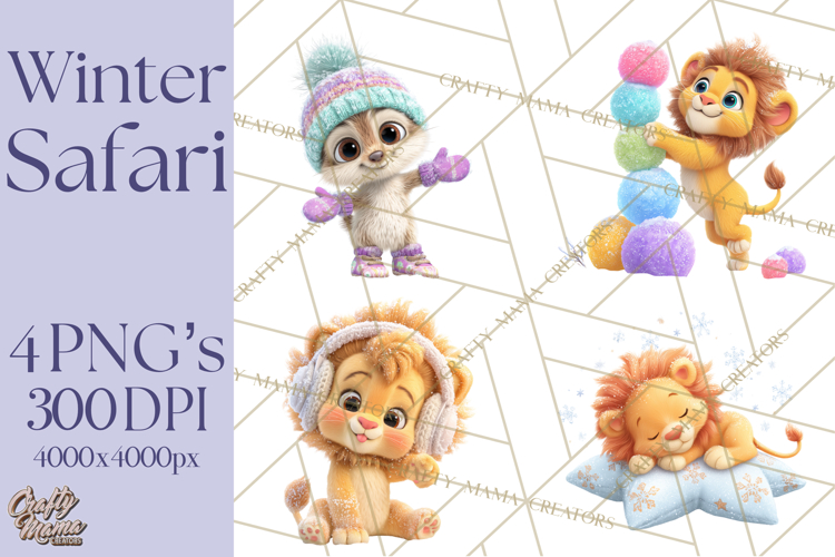 Winter Safari Baby Animals Clipart PNG Cute Holiday Clip Art