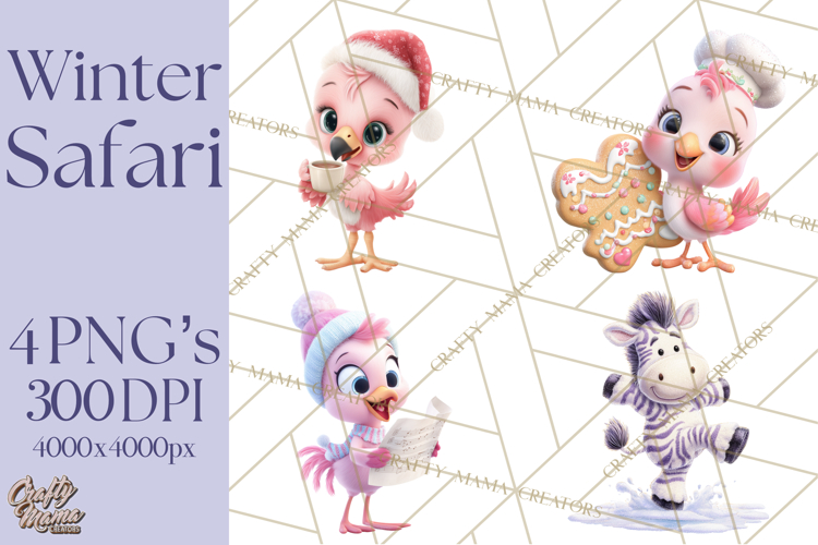 Winter Safari Baby Animals Clipart PNG Cute Holiday Clip Art