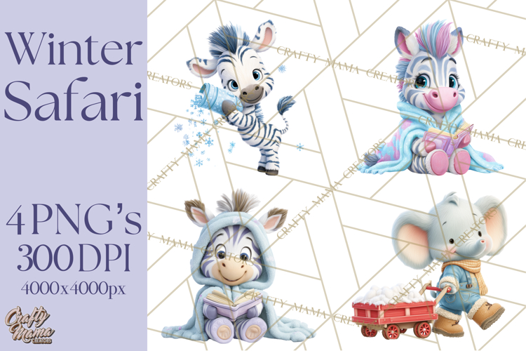 Winter Safari Baby Animals Clipart PNG Cute Holiday Clip Art